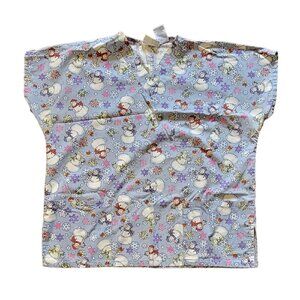 J I T Scrubs Womens Size Large Snowman Top Short Sleeve